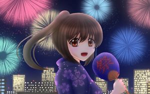 Preview wallpaper girl, kimono, smile, holiday, anime