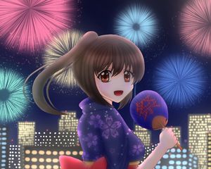 Preview wallpaper girl, kimono, smile, holiday, anime