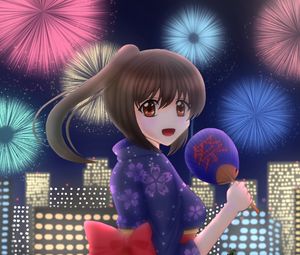 Preview wallpaper girl, kimono, smile, holiday, anime