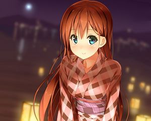 Preview wallpaper girl, kimono, smile, lanterns, anime