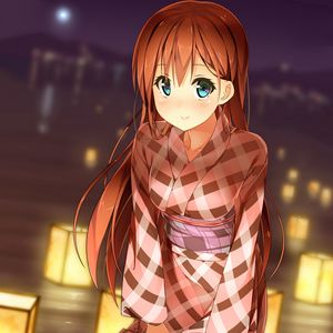 Preview wallpaper girl, kimono, smile, lanterns, anime