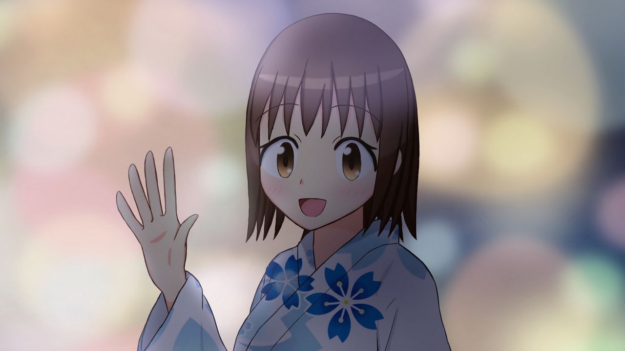 Wallpaper girl, kimono, smile, gesture, anime