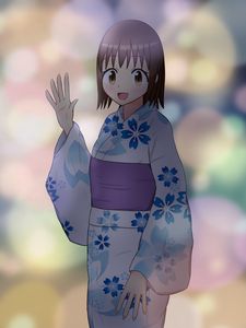 Preview wallpaper girl, kimono, smile, gesture, anime