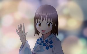 Preview wallpaper girl, kimono, smile, gesture, anime