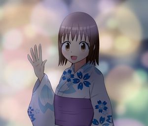 Preview wallpaper girl, kimono, smile, gesture, anime