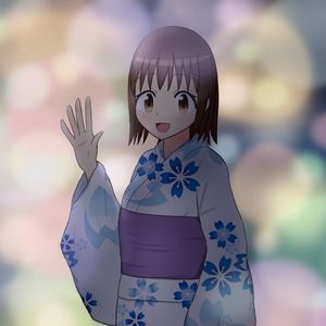 Preview wallpaper girl, kimono, smile, gesture, anime
