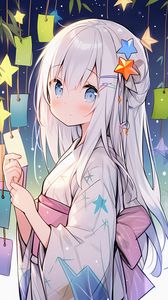 Preview wallpaper girl, kimono, smile, stars, anime