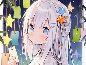 Preview wallpaper girl, kimono, smile, stars, anime