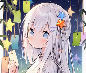 Preview wallpaper girl, kimono, smile, stars, anime