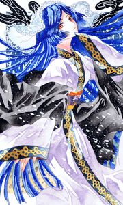 Preview wallpaper girl, kimono, snow, watercolor, anime