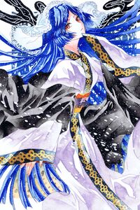 Preview wallpaper girl, kimono, snow, watercolor, anime