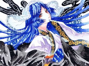 Preview wallpaper girl, kimono, snow, watercolor, anime