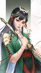 Preview wallpaper girl, kimono, staff, anime, art