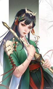 Preview wallpaper girl, kimono, staff, anime, art