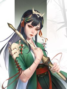 Preview wallpaper girl, kimono, staff, anime, art