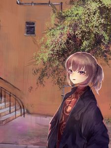 Preview wallpaper girl, kimono, stairs, anime, art