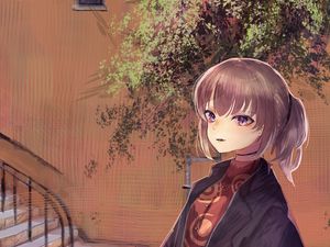 Preview wallpaper girl, kimono, stairs, anime, art