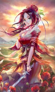 Preview wallpaper girl, kimono, sword, anime, art