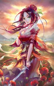 Preview wallpaper girl, kimono, sword, anime, art
