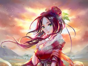 Preview wallpaper girl, kimono, sword, anime, art