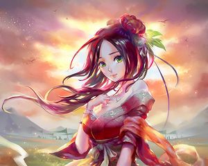 Preview wallpaper girl, kimono, sword, anime, art