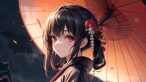 Preview wallpaper girl, kimono, umbrella, jewelry, bow, anime