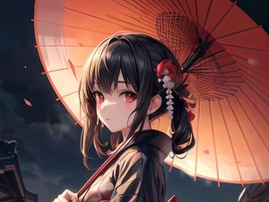 Preview wallpaper girl, kimono, umbrella, jewelry, bow, anime