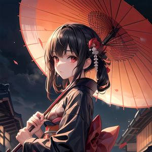 Preview wallpaper girl, kimono, umbrella, jewelry, bow, anime