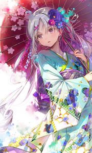 Preview wallpaper girl, kimono, umbrella, anime