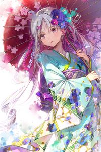 Preview wallpaper girl, kimono, umbrella, anime