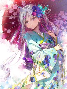 Preview wallpaper girl, kimono, umbrella, anime