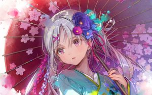 Preview wallpaper girl, kimono, umbrella, anime