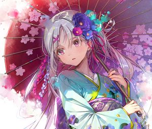 Preview wallpaper girl, kimono, umbrella, anime