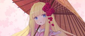 Preview wallpaper girl, kimono, umbrella, anime, art, pink