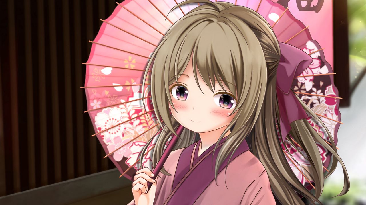 Wallpaper girl, kimono, umbrella, anime, art