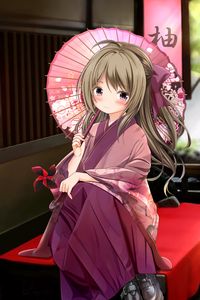 Preview wallpaper girl, kimono, umbrella, anime, art