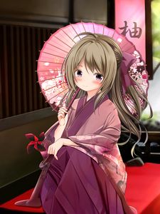 Preview wallpaper girl, kimono, umbrella, anime, art