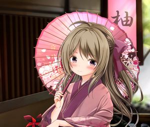 Preview wallpaper girl, kimono, umbrella, anime, art