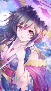 Preview wallpaper girl, kimono, umbrella, rain, anime