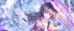 Preview wallpaper girl, kimono, umbrella, rain, anime