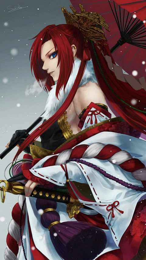 woman anime with red hair with Japanese samurai... - Stock Photo [60483384]  - PIXTA