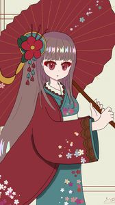 Preview wallpaper girl, kimono, umbrella, anime, japan