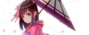 Preview wallpaper girl, kimono, umbrella, anime, pink