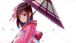 Preview wallpaper girl, kimono, umbrella, anime, pink