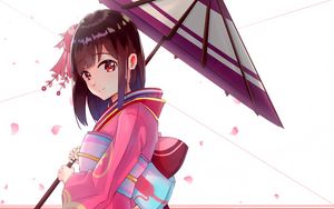 Preview wallpaper girl, kimono, umbrella, anime, pink