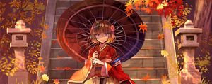 Preview wallpaper girl, kimono, umbrella, stairs, anime