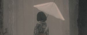 Preview wallpaper girl, kimono, umbrella, fog, art