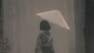 Preview wallpaper girl, kimono, umbrella, fog, art