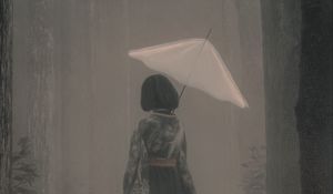 Preview wallpaper girl, kimono, umbrella, fog, art