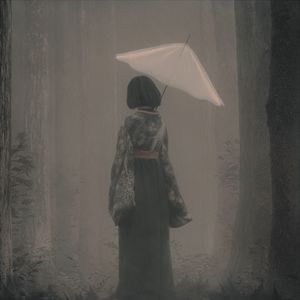 Preview wallpaper girl, kimono, umbrella, fog, art